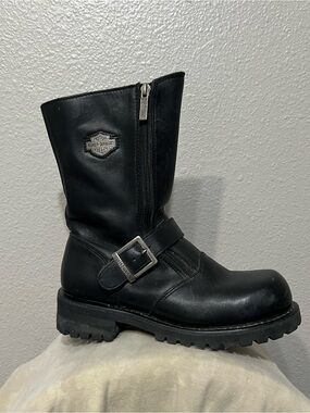 Harley Davidson Boots Women’s 7 Black Leather Double Zip Buckle Motorcycle Shoe